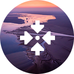 a ocean shoreline and a 4 arrow icon