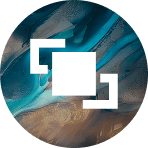 an abstract wavy texture and a white boxed icon